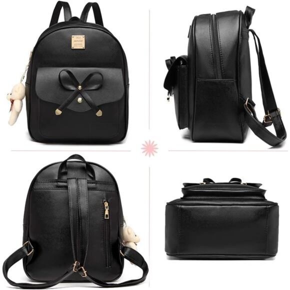 Cute Leather Mini Backpack Purse for Women Bowknot Small Backpack for Girls
